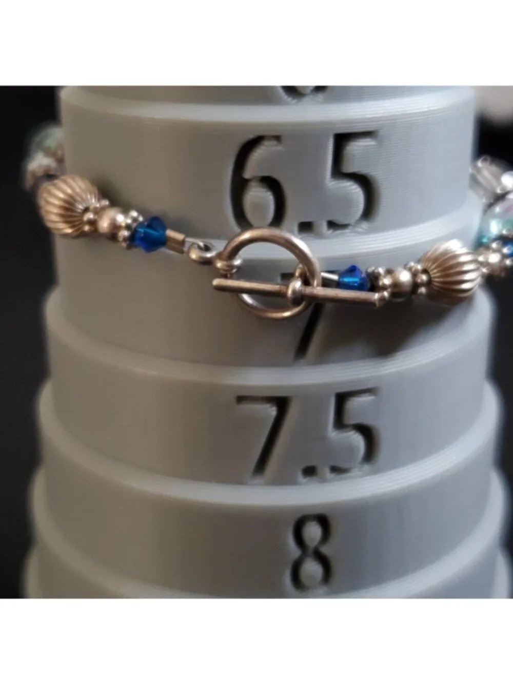 Crystal Beaded Bracelet Lot Silver Tone AB Blue Floral 6.5